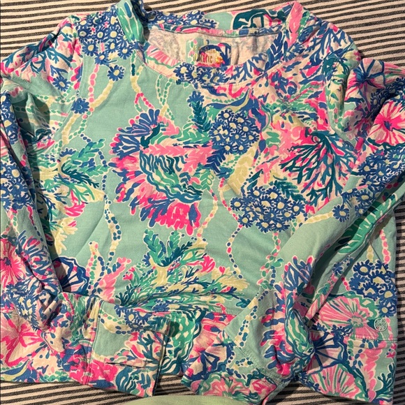 Lilly Pulitzer Tops - Lilly Pulitzer Vibrant Coral and Aqua Hoodie